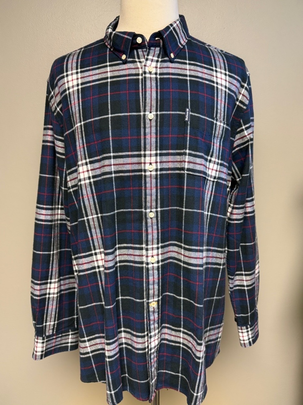 Barbour Plaid Button Down Shirt Tailored Fit XXL Cotton Stretch